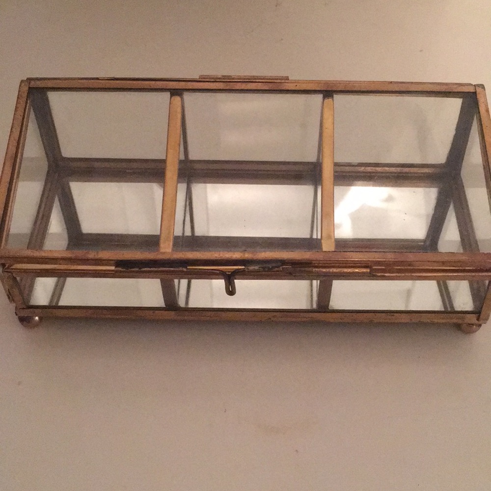 Glass desk container.